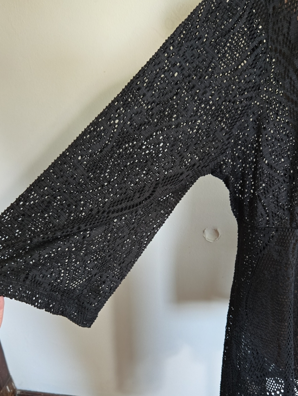 C34 Catalina Lace Open Front Cardigan/Cover-up Crochet Geometric Mesh 3/4 Sleeve - Picture 5 of 10